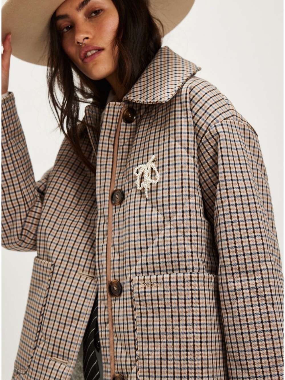 Barbour Cassidie quilted Checked Beige Plaid Jacket Coat